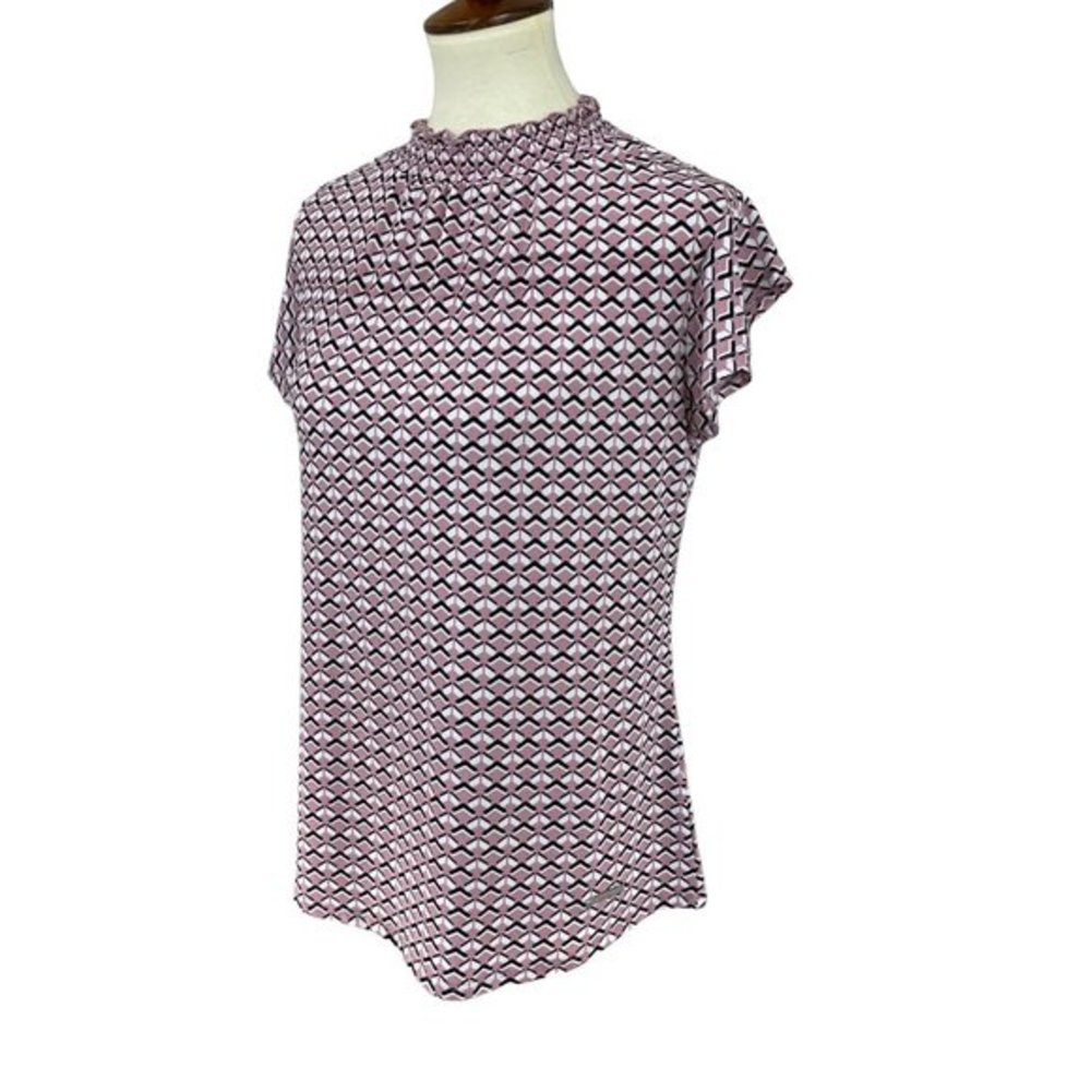 Adrienne Vittadini Women's Pink Short Sleeve Mock Neck Stretch Shirt Top Sz‎ M